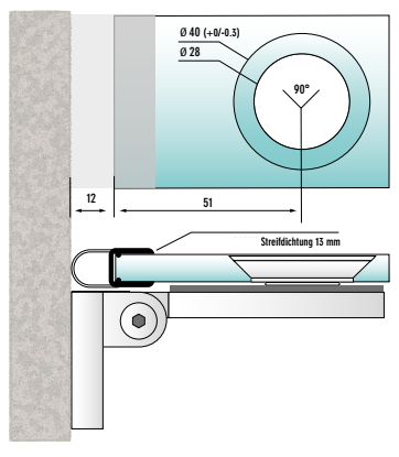 Serie Barrakuda Hebe-Senk Scharnier Glas-Wand 90°links