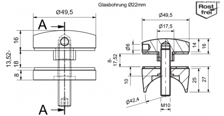 Punkthalter Edelstahl  A2 Flach