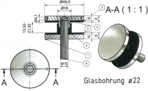 Punkthalter  Ø 49,5 mm mit Bohrung